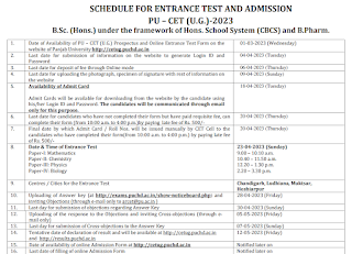 PU-CET UG 2023 Exam Schedule