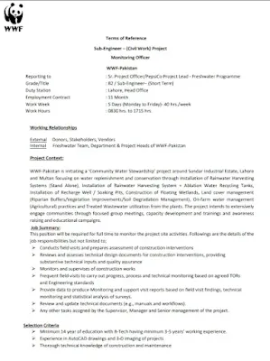 Project Monitoring Officer Job at WWF Pakistan April 2022