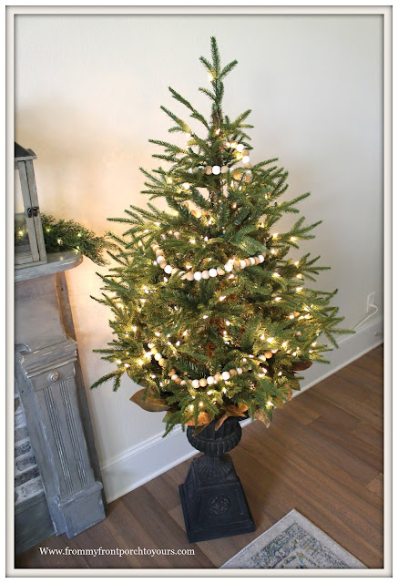 French Country-French Farmhouse-Christmas-Bedroom-Simple-Small-Christmas-Tree-Urn-From My From Porch To Yours