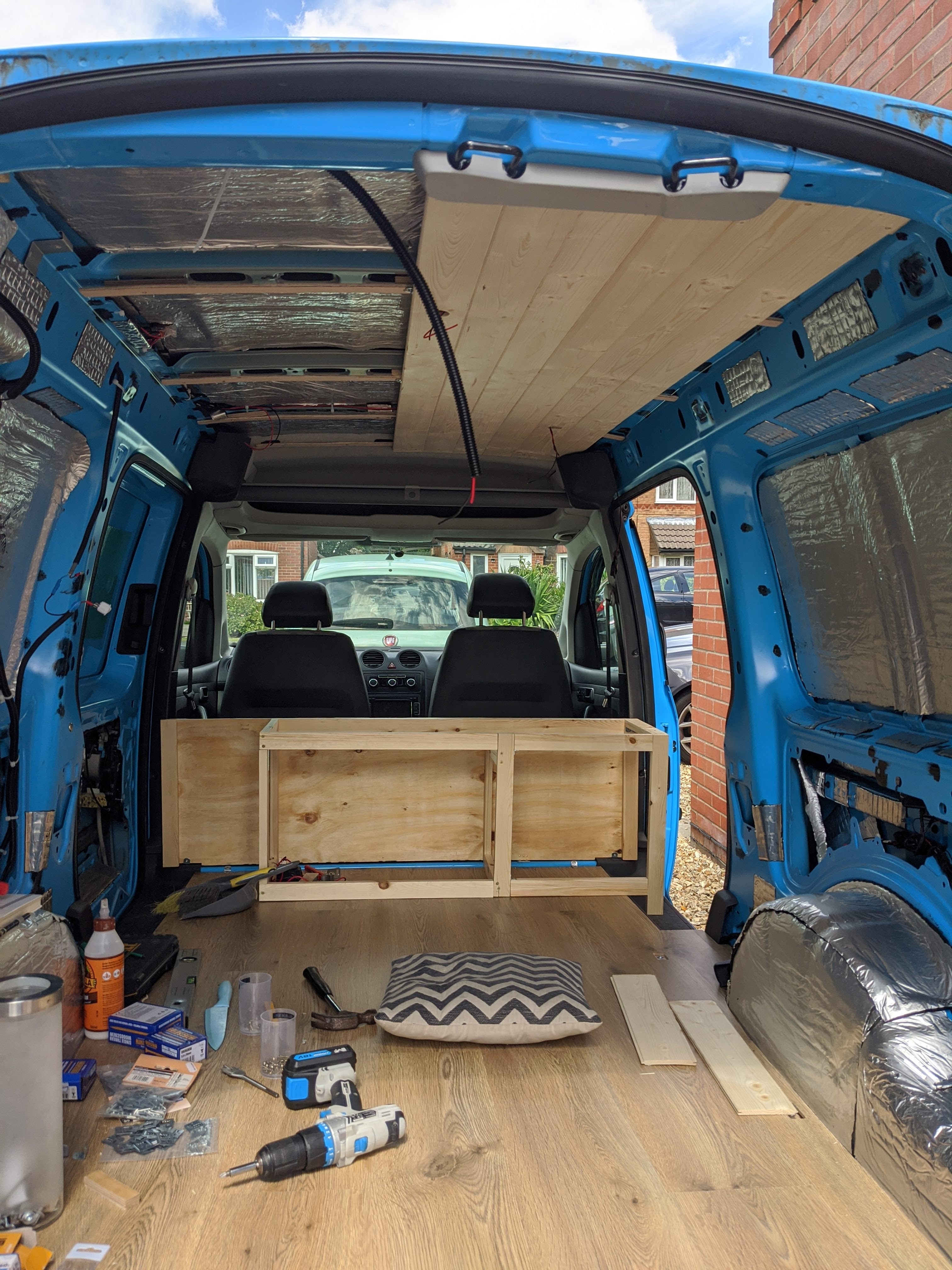 Wood panelled ceiling VW van conversion