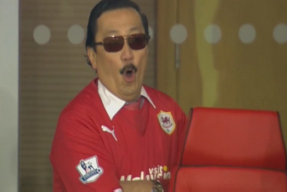 Cardiff owner Vincent Tan is seen booing at the end of their game against Sunderland