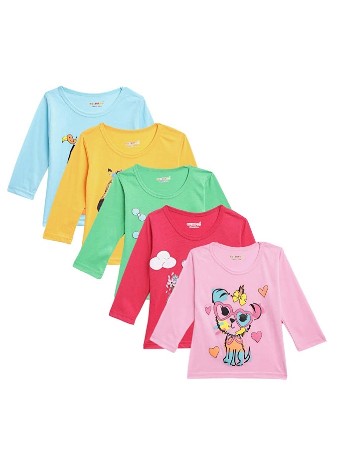 Kuchipoo Girls' Cotton T-Shirt (Multi-Colored, Pack of 5)