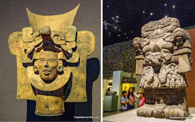 Peças asteca e zapoteca no Museu Nacional de Antropologia do México