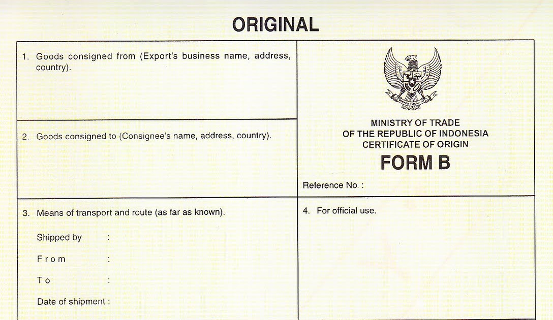 Certificate of origin: CERTIFICATE OF ORIGIN FORM B