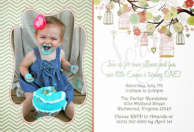 chevron birdcage photo birthday invitation