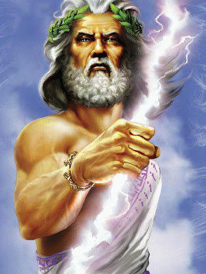 Zeus and his flash of lightning, made by the Cyclopses freed by his grace 