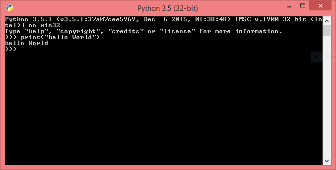 Python Interpreter hello World Message