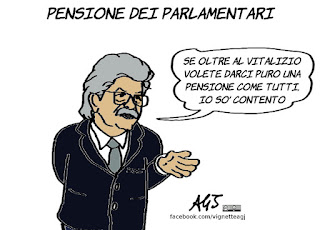 pensioni, vitalizio, parlamentari, razzi, m5s, una pensione come tutti, vignetta, satira