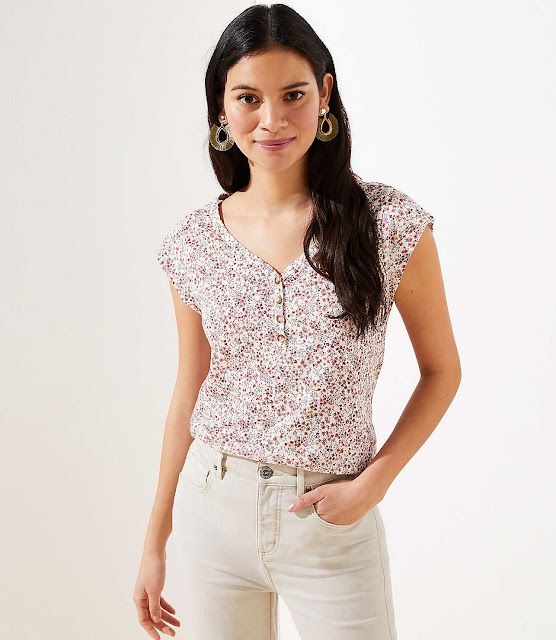 Loft Flora Henley Linen Tee