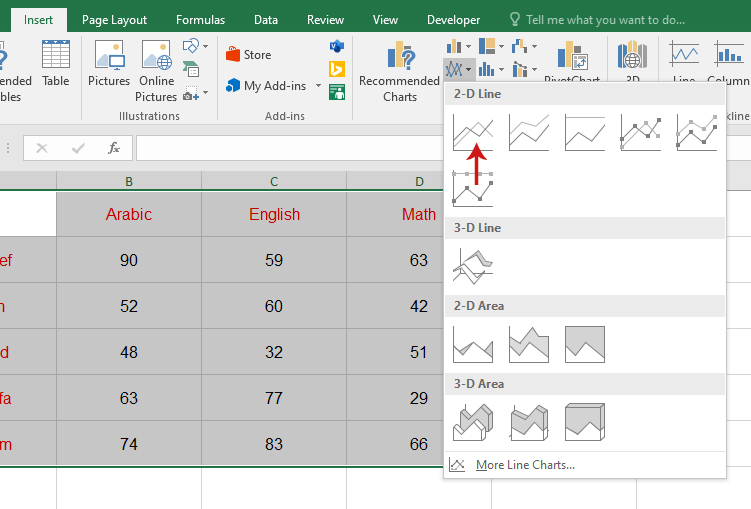كيفية عمل رسم بياني على Excel