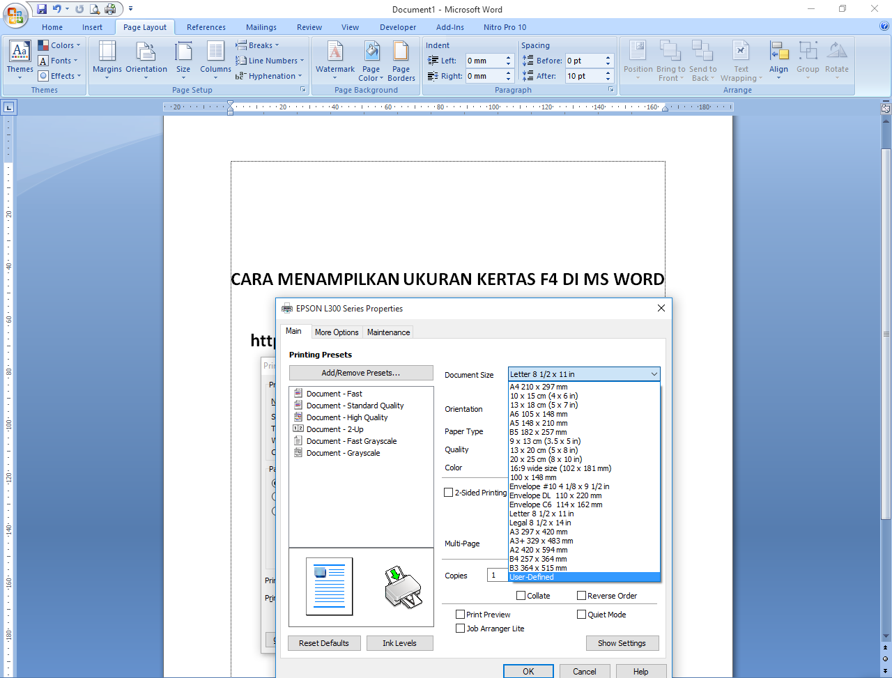 SDN CIKUDAYASA: CARA MENAMPILKAN UKURAN KERTAS F4 DI MS 