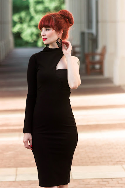 Black One Shoulder High Neck Bodycon Midi Dress - Sabrina from FemmeLuxeFinery.co.uk