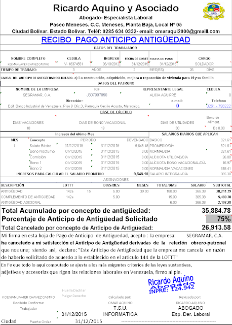 LOTTT Anticipo de prestaciones programa en Excel