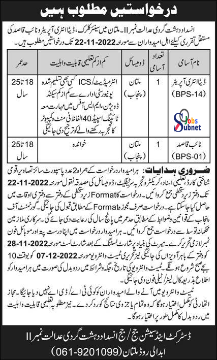 Anti Terrorism Court  ATC Govt Jobs 2022