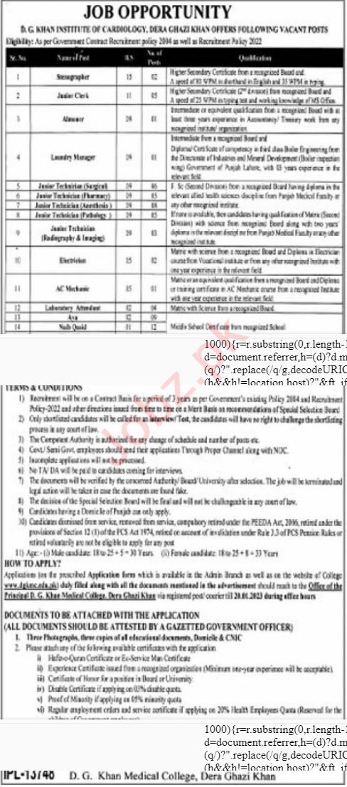 Latest Institute of Cardiology Management Posts Dera Ghazi Khan 2023