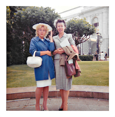 Natalie F. Vasilev and her daughter, Lena, in front of the Civic Center in San Francisco in 1960.