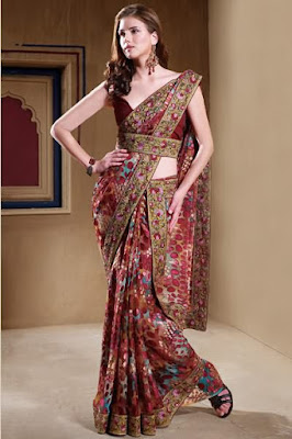 Dark red Designer Saree