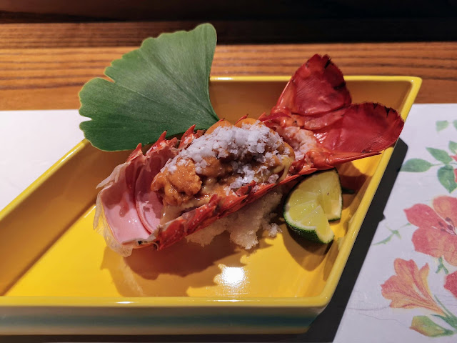 Lobster Sashimi Marinated with Kombu, Lobster Miso Sauce and Sea Urchin