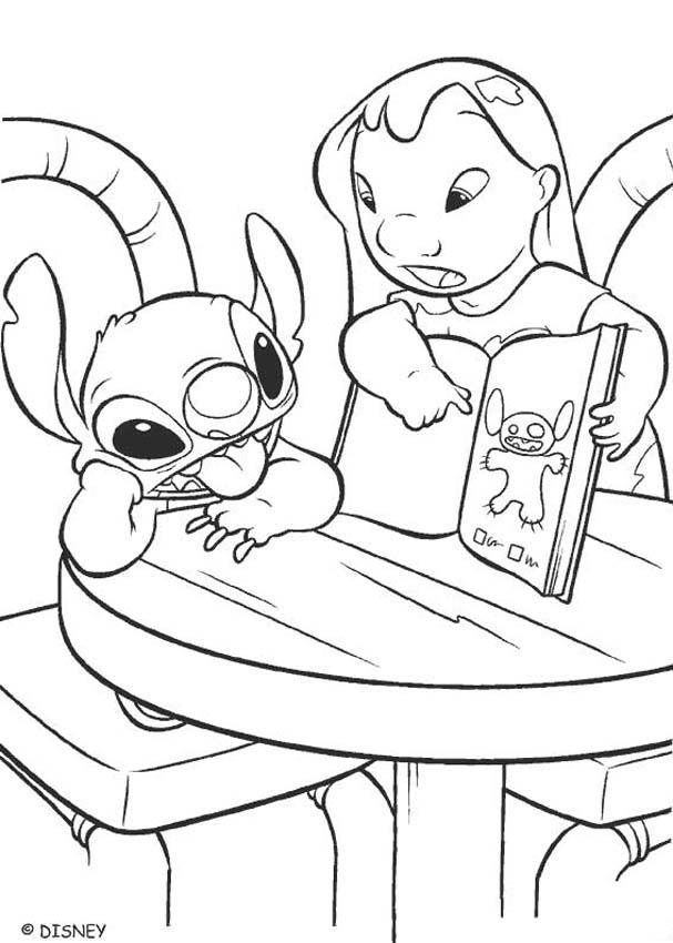 Download Disney Coloring Pages : Lilo and Stitch Learning To Read ...