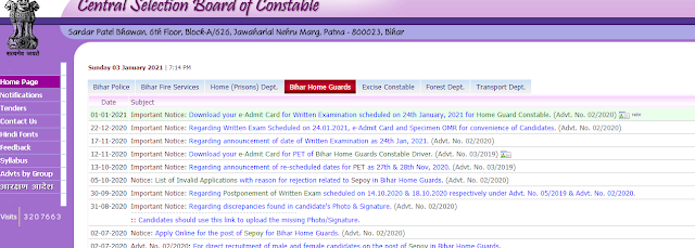 Bihar Police Homeguard Sepoy Admit Card 2020 Available