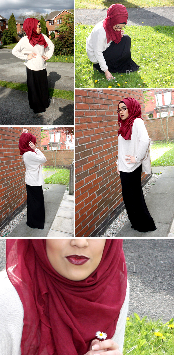 Burgundy Hijab Mh Couture Cream Jumper HM Black Jersey Maxi Dress 