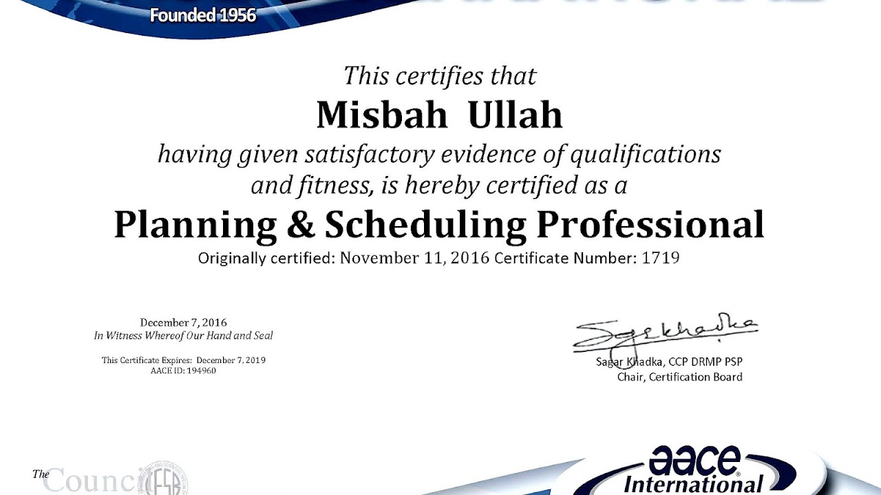 Planning And Scheduling Professional Certification