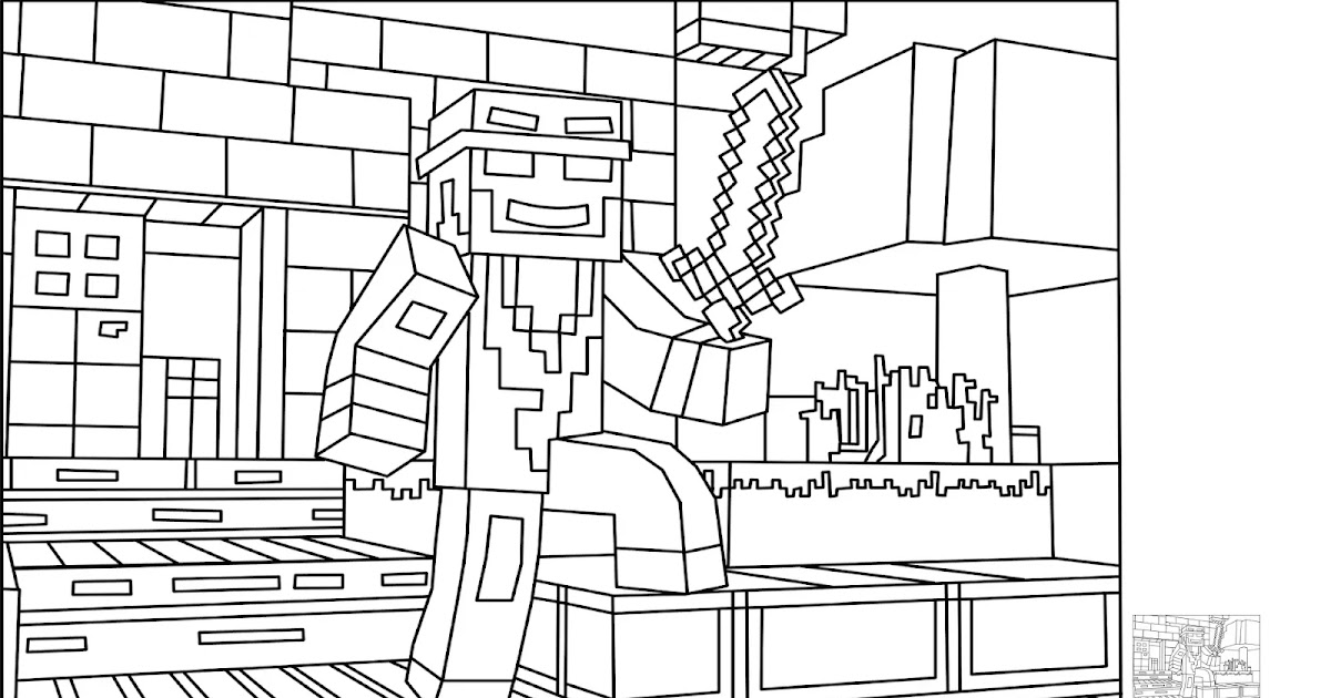 Coloring Page Of A Minecraft Character With A Diamond Sword