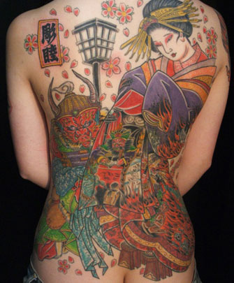 Female Japanese Geisha Tattoo On Back Body Tattoo Art Pics 4
