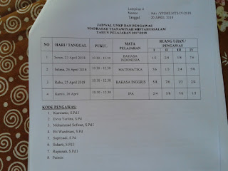 Pelaksanaan UN TP 2017-2018 Mts Miftahussalam