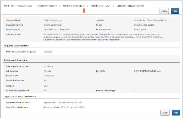 Preview of NCS Cochin Shipyard Limited Jobs Notification