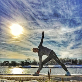Triangle Pose and Streaky Clouds after