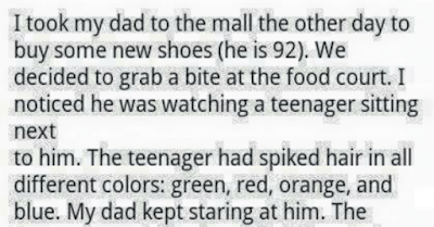 Got drunk once, and had sex with a peacock. I was just wondering if you were my son."  Don't mess with old people. They'll burn you every time.