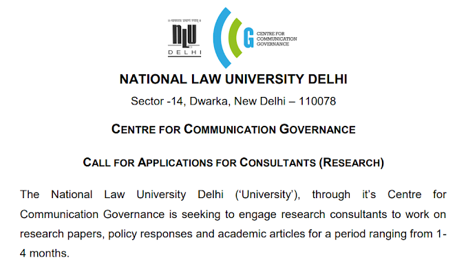CALL FOR APPLICATIONS FOR CONSULTANTS (RESEARCH) at NATIONAL LAW UNIVERSITY DELHI - last date September 16, 2020