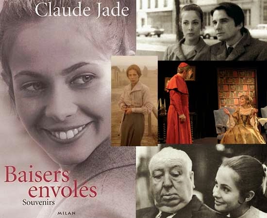 Mosaïque avec des photos de Claude Jade, de son livre et de ses partenaires