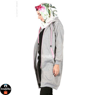 HJ12 Hijacket BASIC Grey x Baby Pink ORIGINAL PREMIUM FLEECE JAKET HIJAB JAKET MUSLIMAH