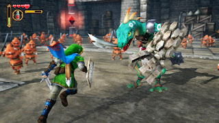 Link going against a Lizalfos and a horde of Bokoblins from Skyward Sword