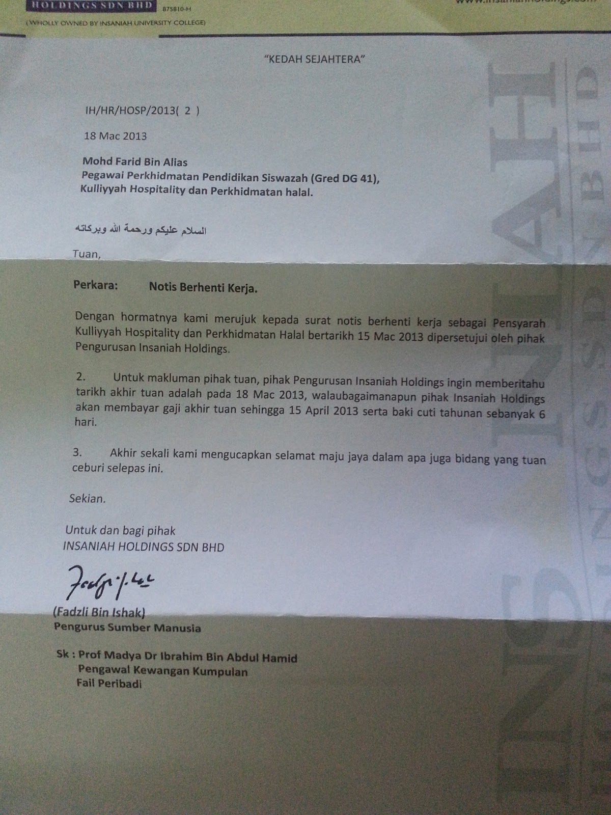 BERITA KUIN.BLOGSPOT.COM: FARID RENDAH DIRI BUAT SURAT ...