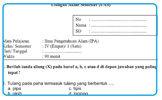 Soal Uas Kelas 4 Semester 1 K13 Revisi Tahun 2018 2019 Guru Maju