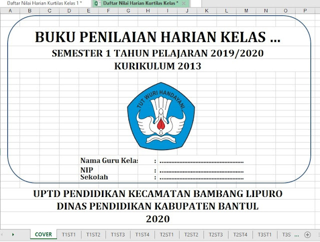 Download Contoh Format Daftar Nilai K13 Kelas 4 SD Revisi 2019 Tahun 2020