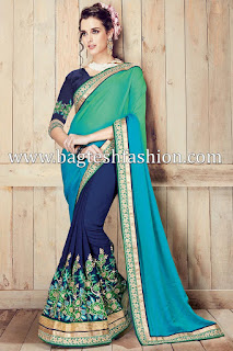 Shaded Green And Blue Sari