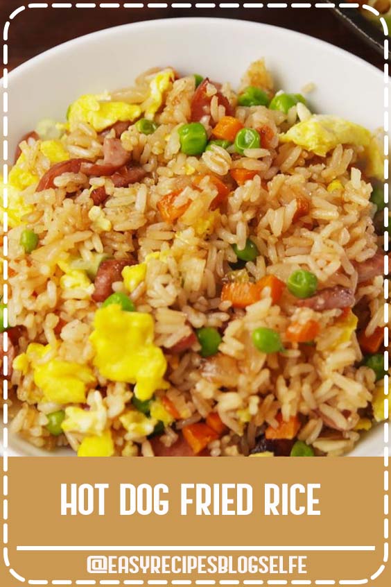 This fried rice recipe from Delish.com adds hot dogs and it's a game changer.I thought this sounded a bit odd but I gave it a try since my husband likes hot dogs and he also likes Chinese. This was a hit even with my picky daughter who doesn't like vegetables. I definitely will be making this again! Thanks for sharing this recipe. It is nice to have new things to make and recipes that are easy! #EasyRecipesBlogSelfe #easyrecipesfortwo #dinner #simple #easy #recipes #rice