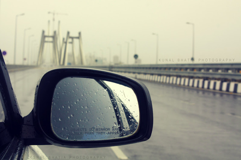 car side mirror on bandra worli sea link driving in mumbai by kunal bhatia