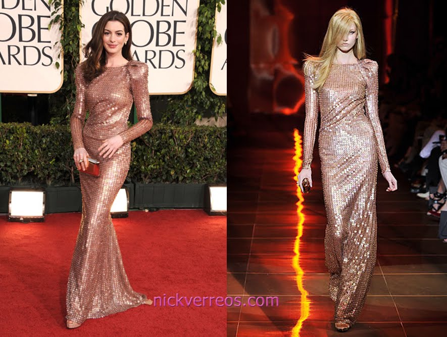 Anne Hathaway Golden Globes Armani. Here the beautiful Anne