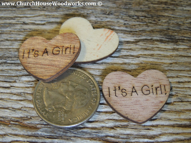 It's A Girl Wood Heart Confetti- Rustic Baby Shower Decorations To Sprinkle On Table