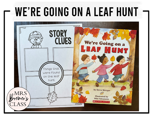 We're Going on a Leaf Hunt book activities unit with book companion worksheets, literacy printables, and a craft for fall in Kindergarten and First Grade