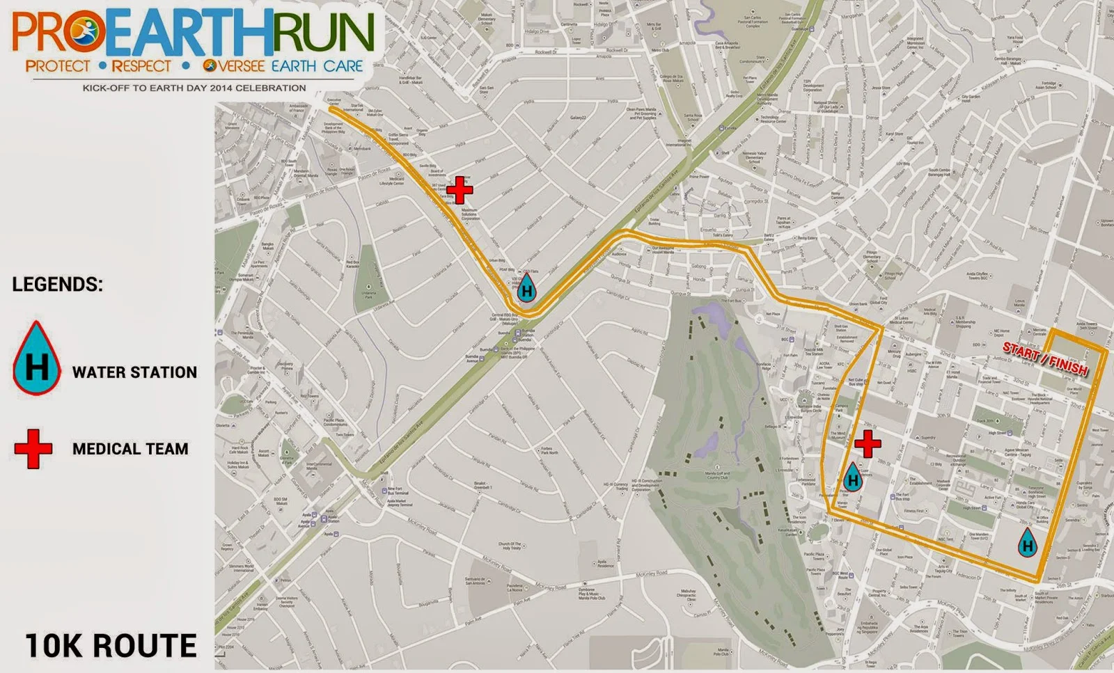 Map of 10k Route for Pro Earth Run 2014