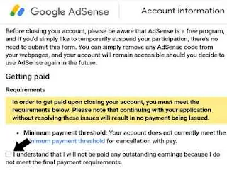 Setujui batas pembayaran oleh google adsense