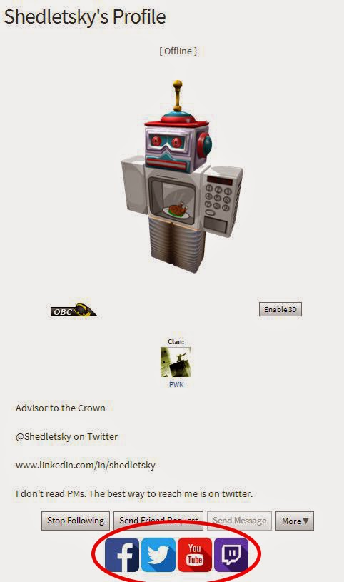 Unofficial Roblox How To Put Social Network Links On Your Roblox Profile - roblox ps4 twitter