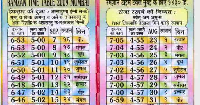 Ramazan Timetable 2009 Mumbai - Learn About Islam  Ajmer 