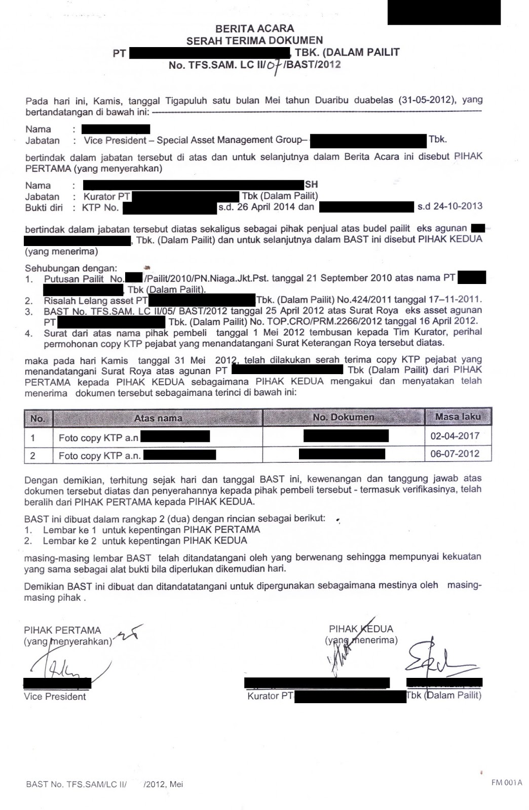 CONTOH PENYERAHAN BAST DOKUMEN KREDITUR SEPARATIS YANG 